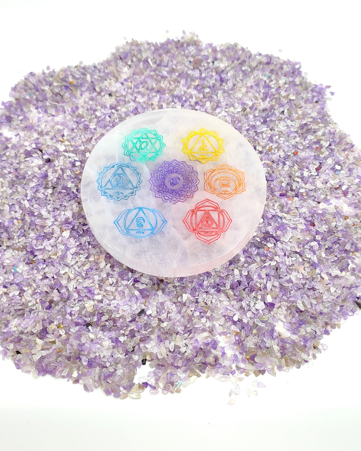 Piastra di Ricarica Colorata Chakra in Selenite