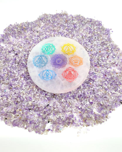 Piastra di Ricarica Colorata Chakra in Selenite