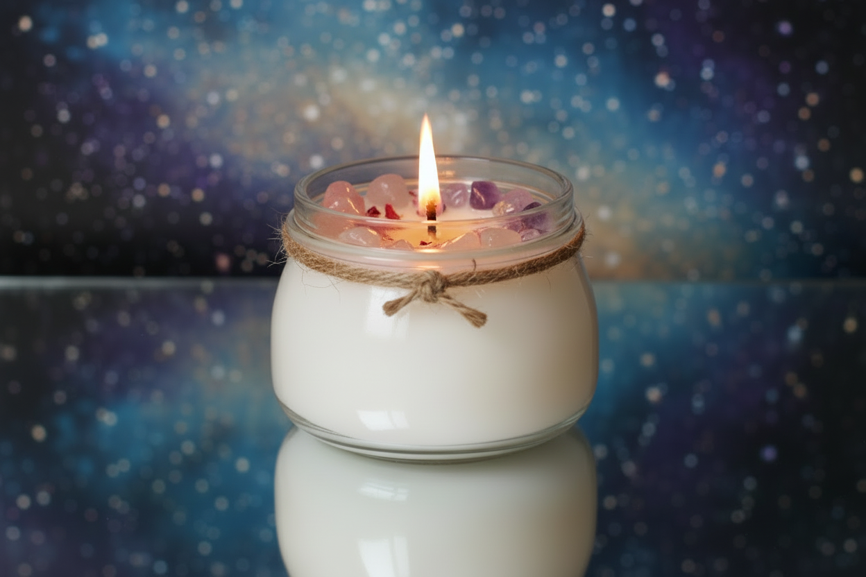 Candela con quarzo rosa e ametista