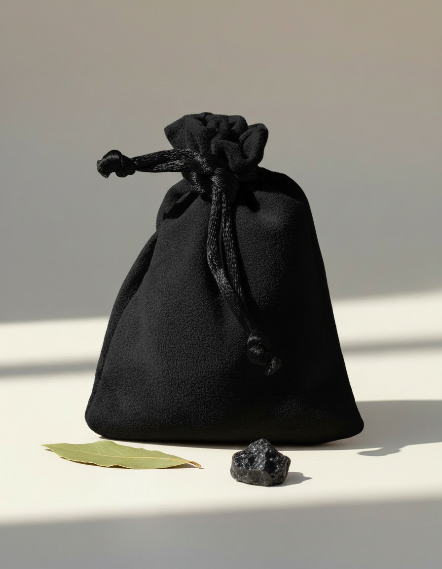 Sacchettino Nero con alloro e cristallo nero